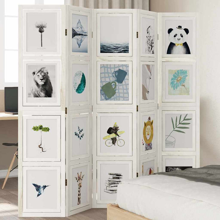 rumdeler 5 paneler massivt kejsertræ hvid