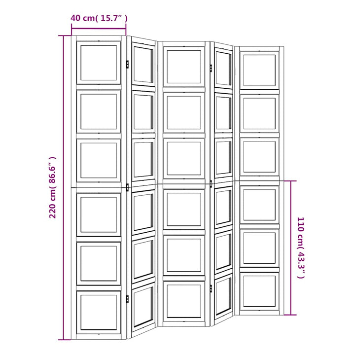 rumdeler 5 paneler massivt kejsertræ hvid