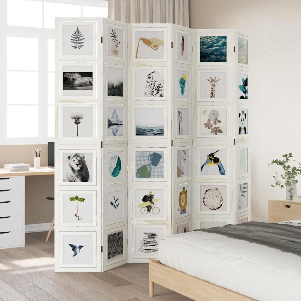 rumdeler 6 paneler massivt kejsertræ hvid