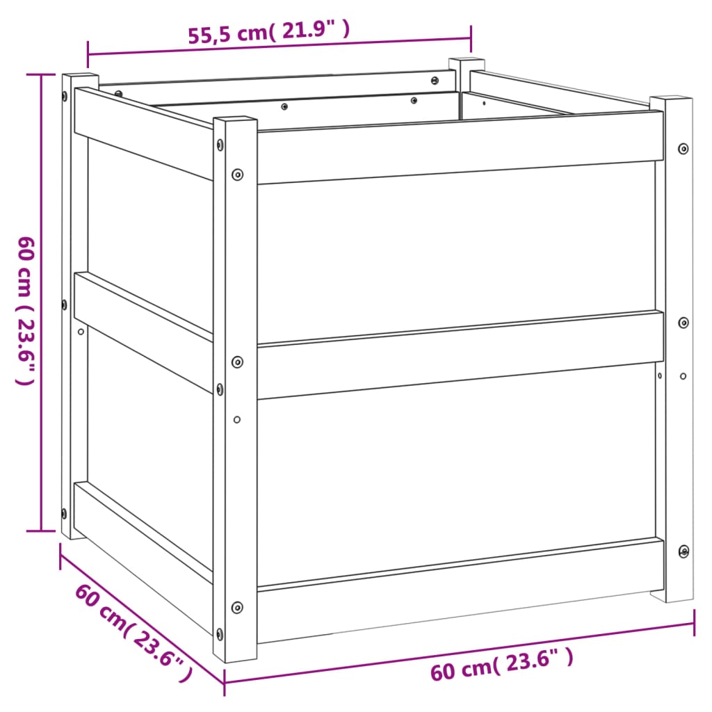 plantekasse 60x60x60 cm massivt fyrretræ gyldenbrun