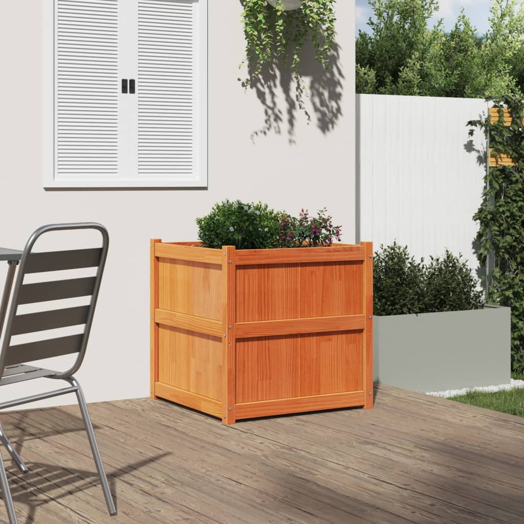 plantekasse 70x70x70 cm massivt fyrretræ gyldenbrun