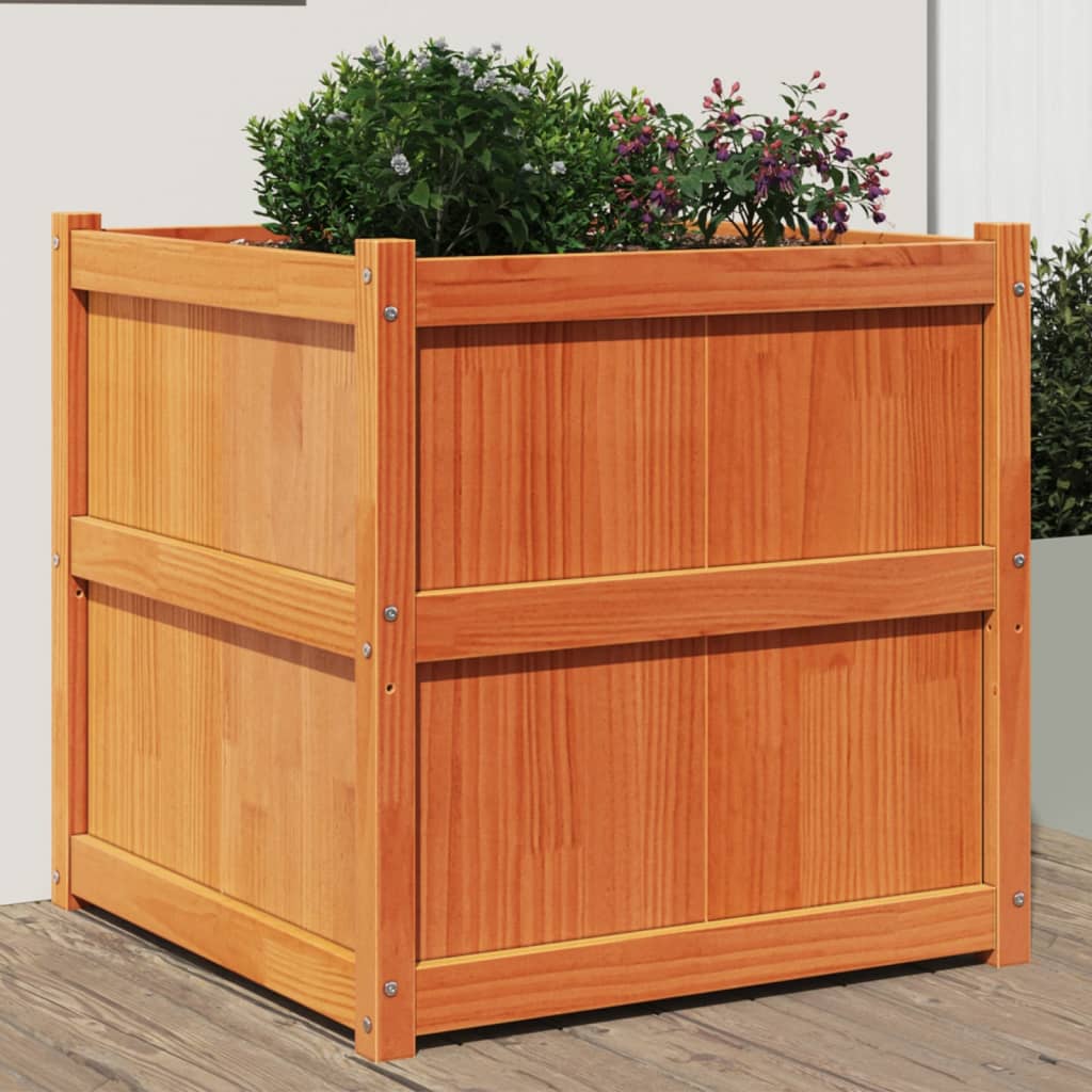 plantekasse 70x70x70 cm massivt fyrretræ gyldenbrun