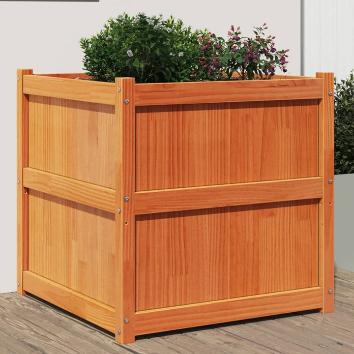 plantekasse 70x70x70 cm massivt fyrretræ gyldenbrun
