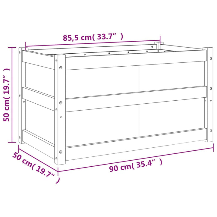 plantekasse 90x50x50 cm massivt fyrretræ hvid