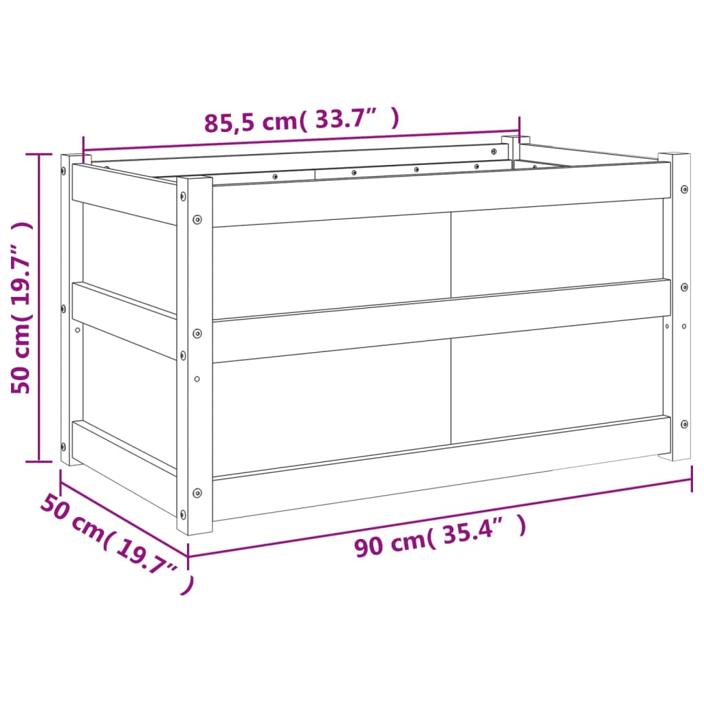plantekasse 90x50x50 cm massivt fyrretræ hvid