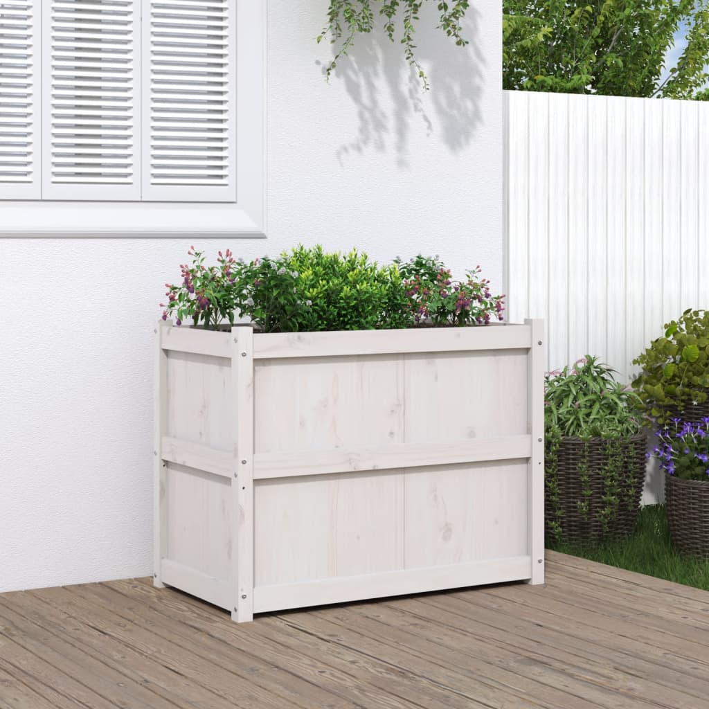 plantekasse 90x50x70 cm massivt fyrretræ hvid