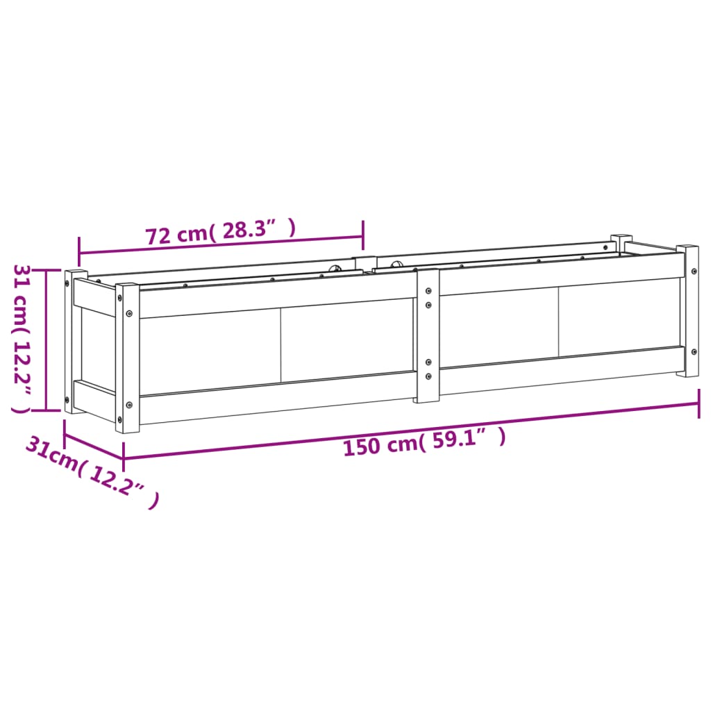 plantekasse 150x31x31 cm massivt fyrretræ