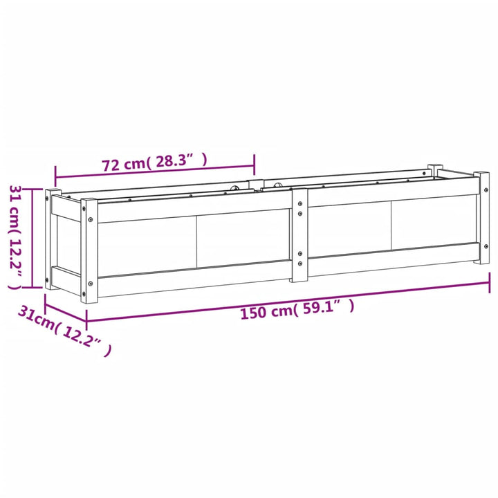 plantekasse 150x31x31 cm massivt fyrretræ hvid