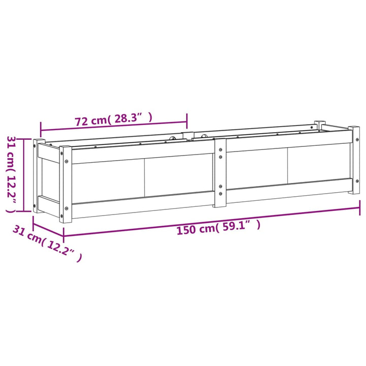 plantekasse 150x31x31 cm massivt fyrretræ gyldenbrun