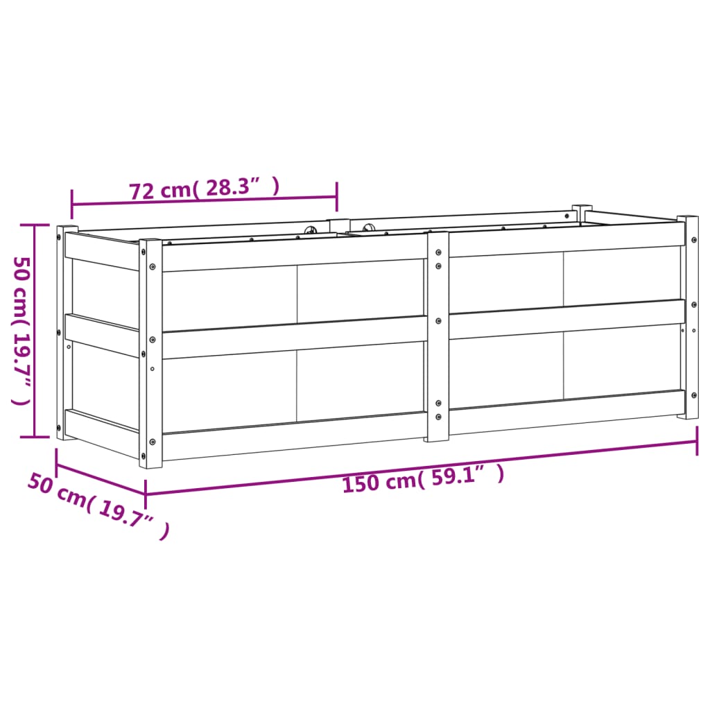 plantekasse 150x50x50 cm massivt fyrretræ hvid
