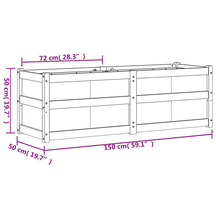 plantekasse 150x50x50 cm massivt fyrretræ hvid