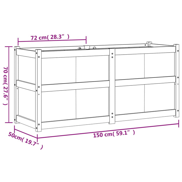 plantekasse 150x50x70 cm massivt fyrretræ hvid