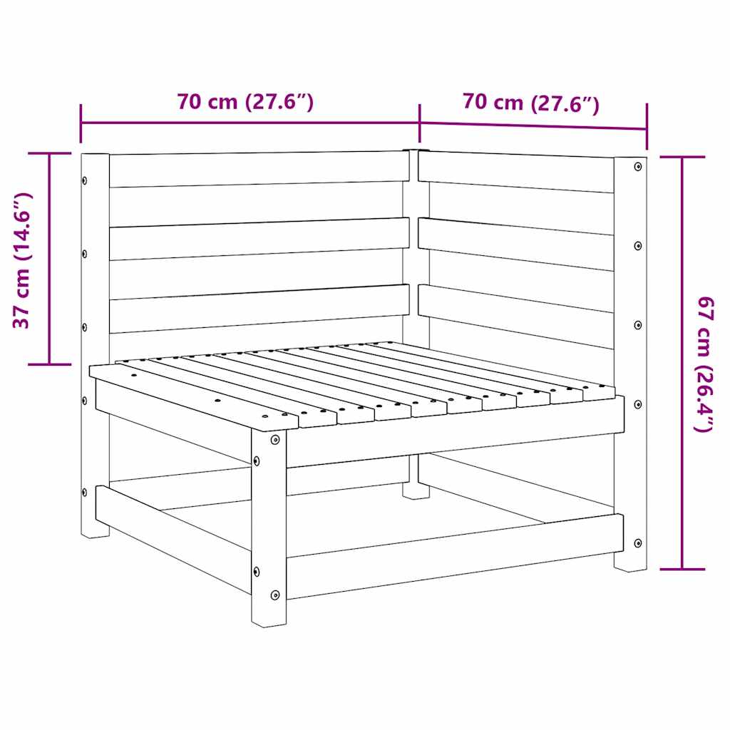 hjørnemodul til havesofa 70x70x67 cm massivt fyrretræ brun