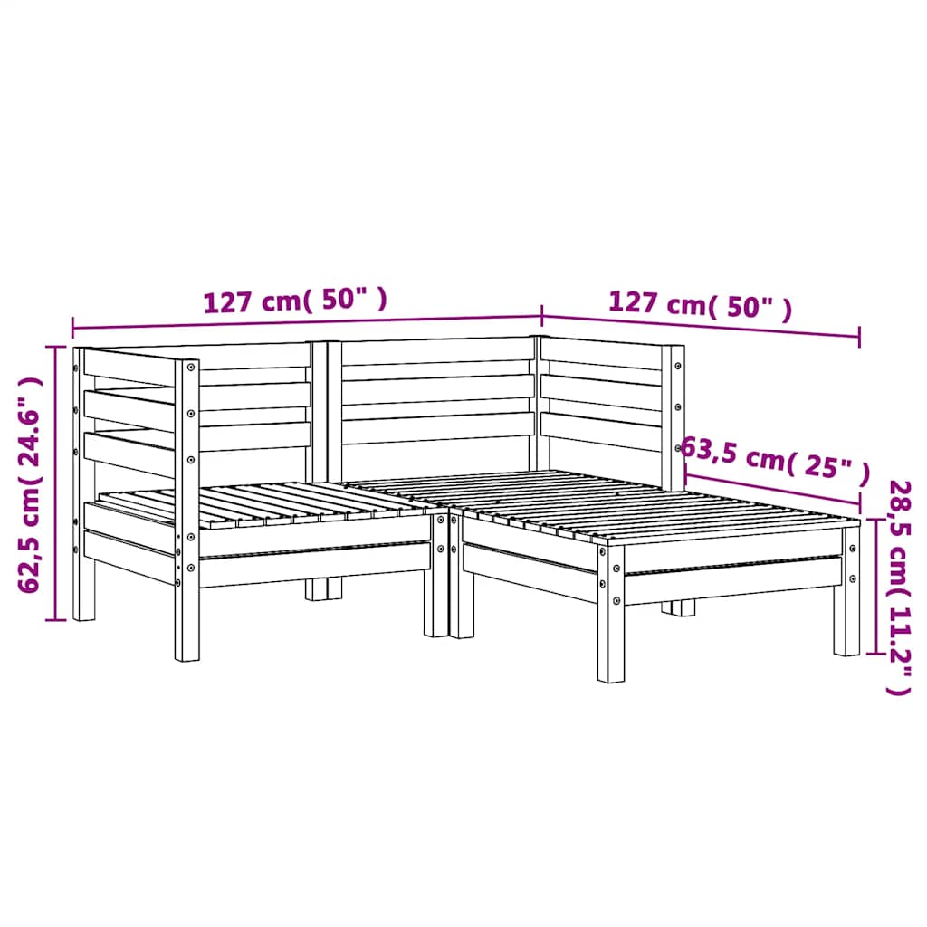 2-personers havesofa med fodskammel massivt douglasgran