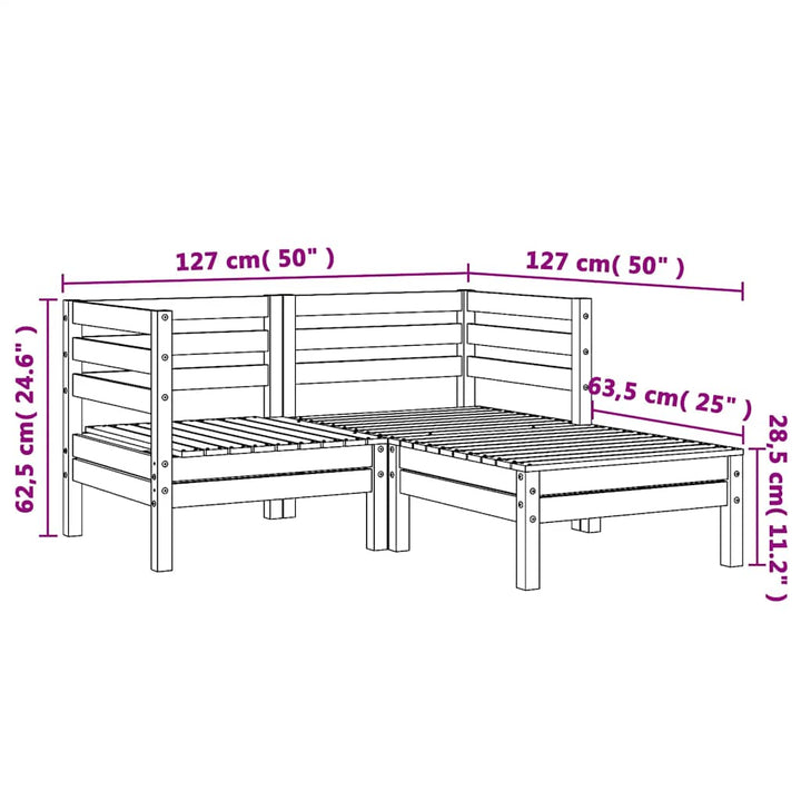 2-personers havesofa med fodskammel imprægneret fyrretræ