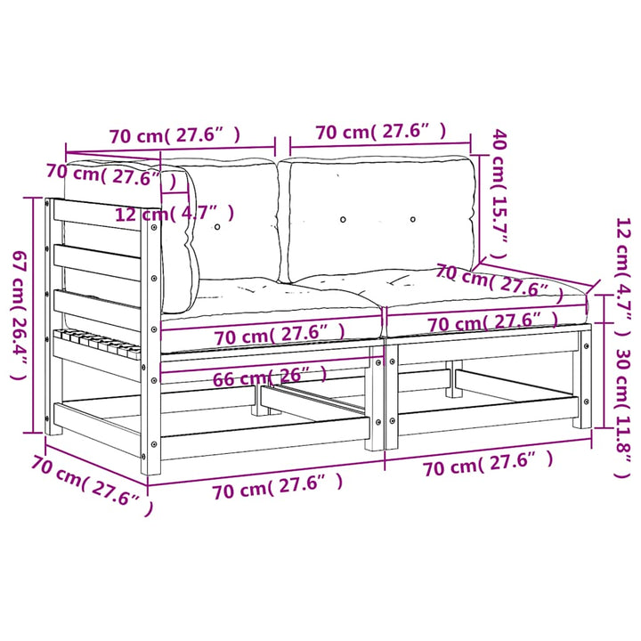 2-personers havesofa m. hynder massivt fyrretræ