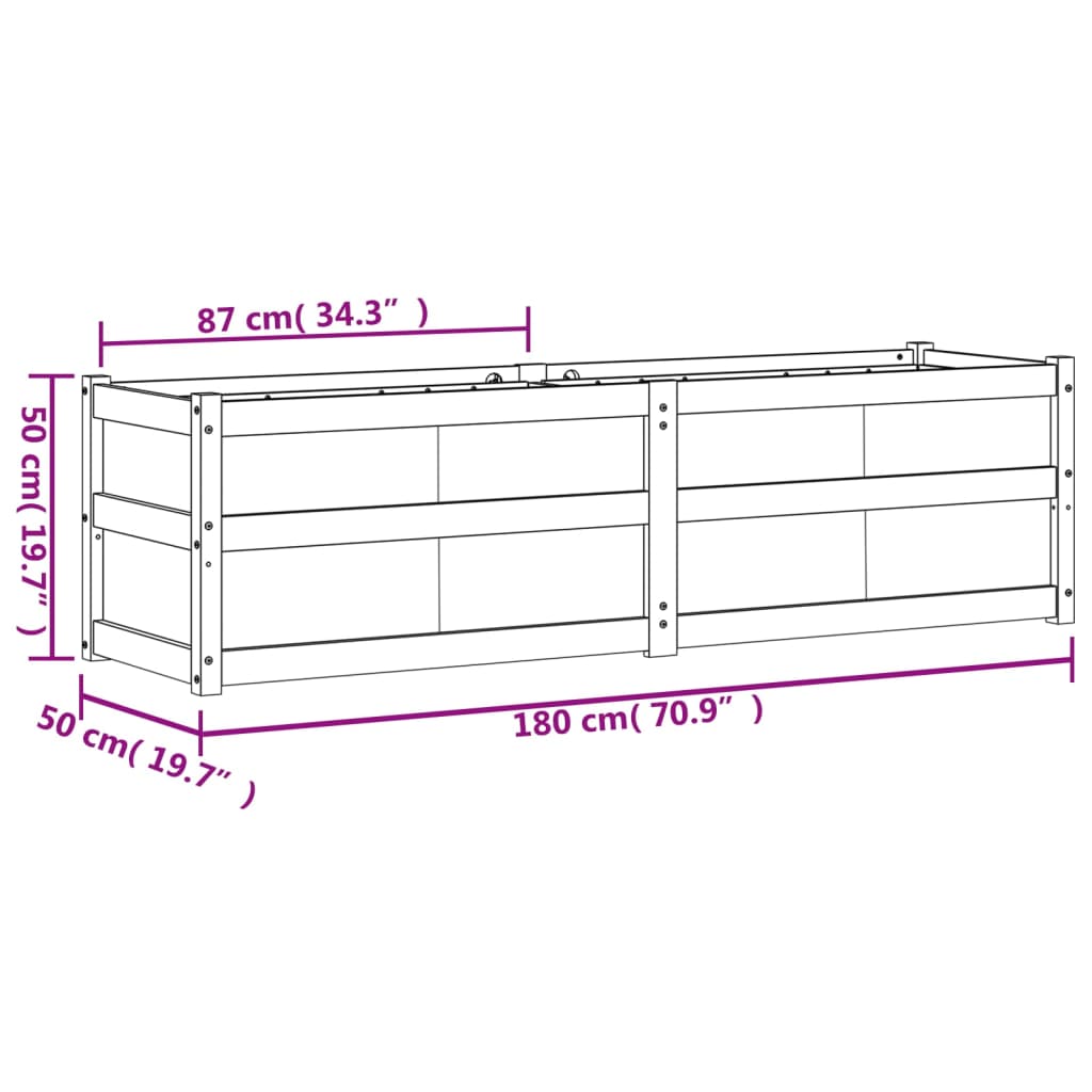 plantekasse 180x50x50 cm massivt fyrretræ hvid