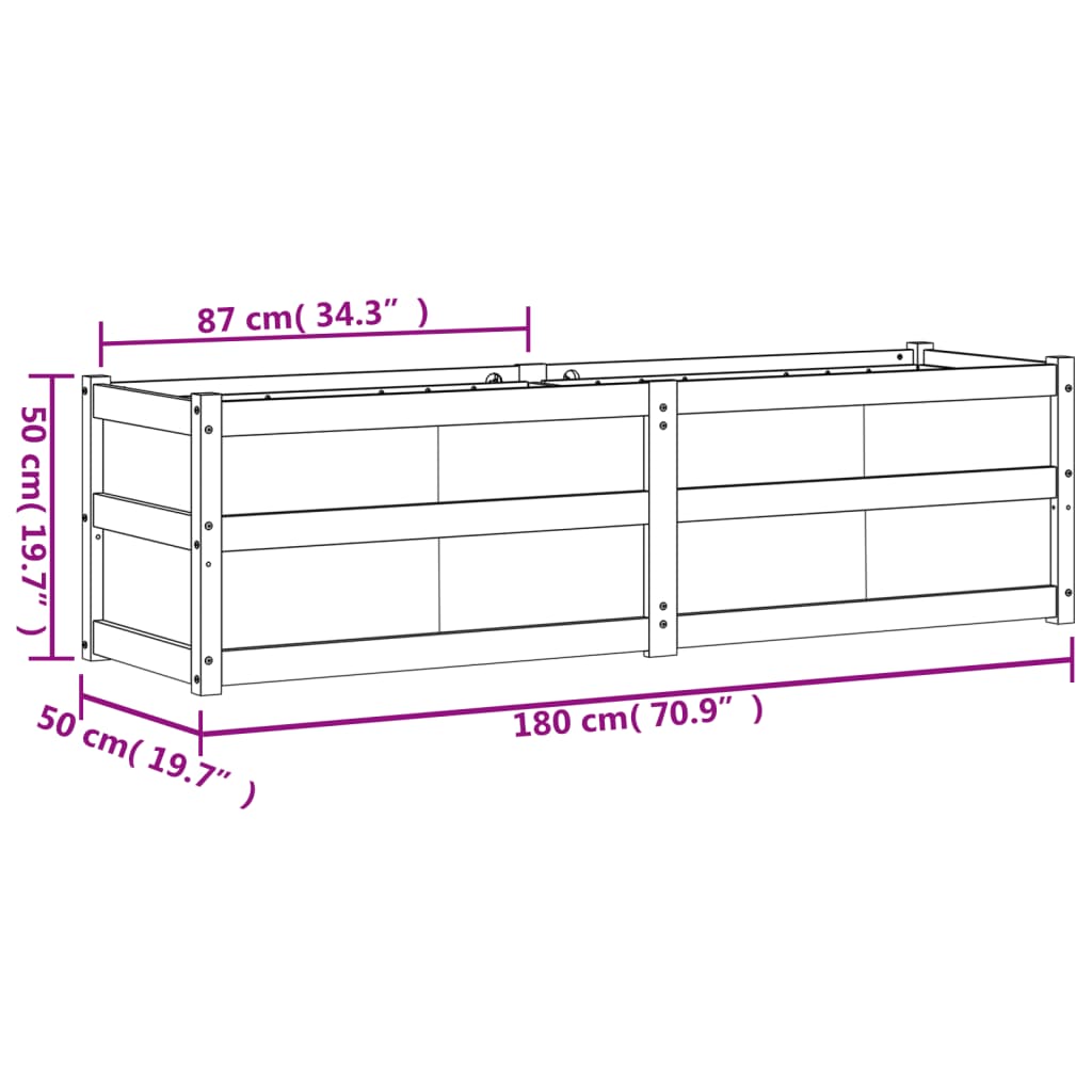 plantekasse 180x50x50 cm massivt fyrretræ gyldenbrun