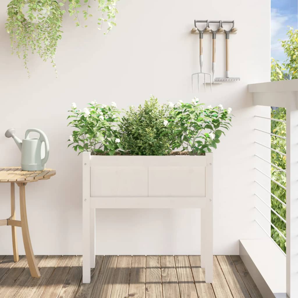 plantekasse med ben 70x31x70 cm massivt fyrretræ hvid