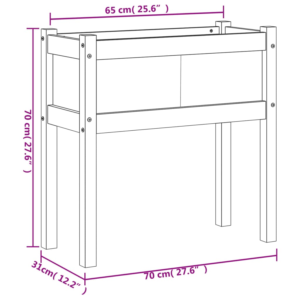 plantekasse med ben 70x31x70 cm massivt fyrretræ hvid