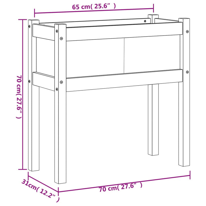 plantekasse med ben 70x31x70 cm massivt fyrretræ hvid
