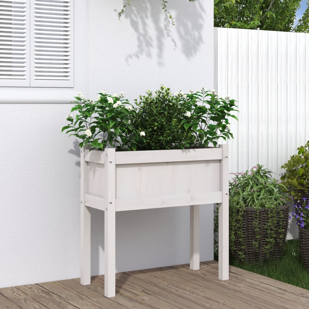 plantekasse med ben 70x31x70 cm massivt fyrretræ hvid
