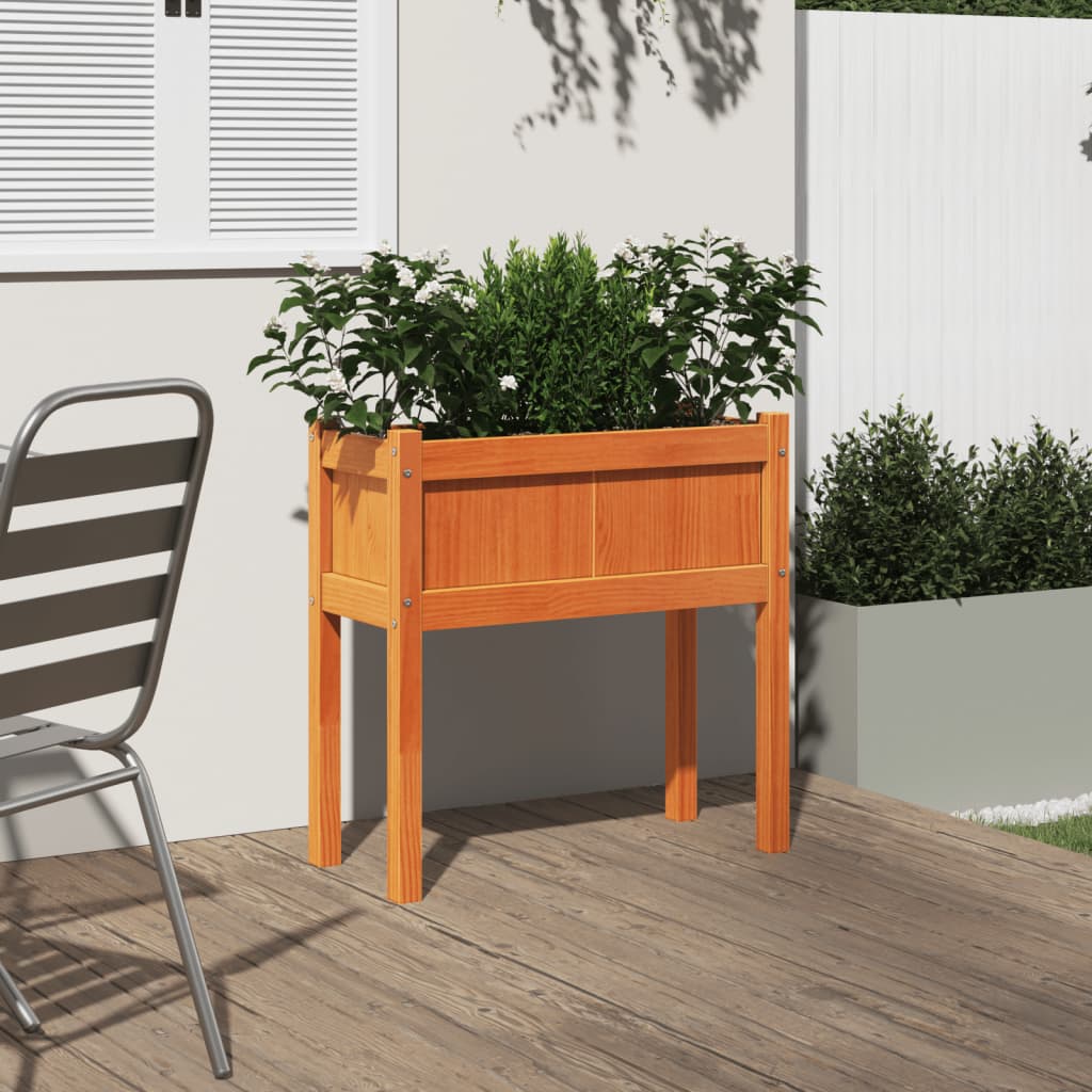 plantekasse med ben 70x31x70 cm massivt fyrretræ gyldenbrun