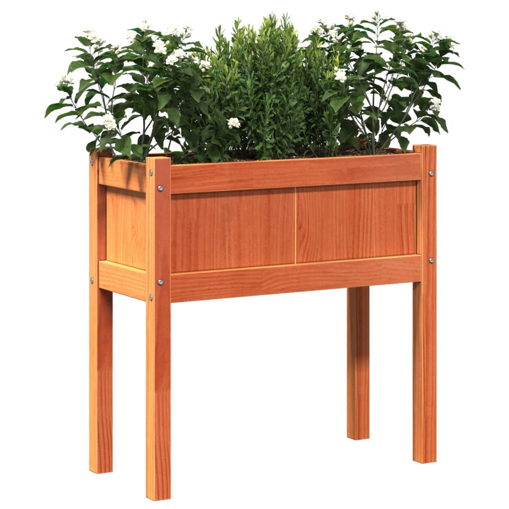 plantekasse med ben 70x31x70 cm massivt fyrretræ gyldenbrun