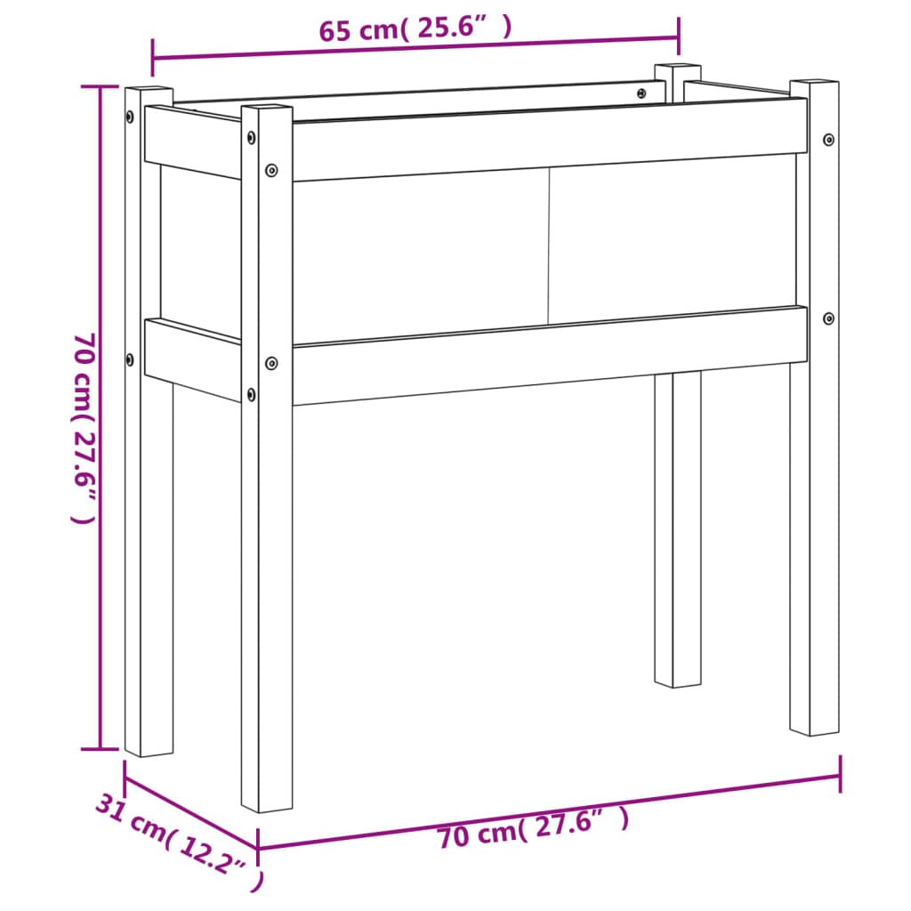 plantekasse med ben 70x31x70 cm massivt fyrretræ gyldenbrun