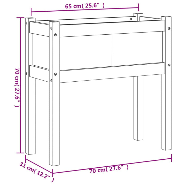 plantekasse med ben 70x31x70 cm massivt fyrretræ gyldenbrun