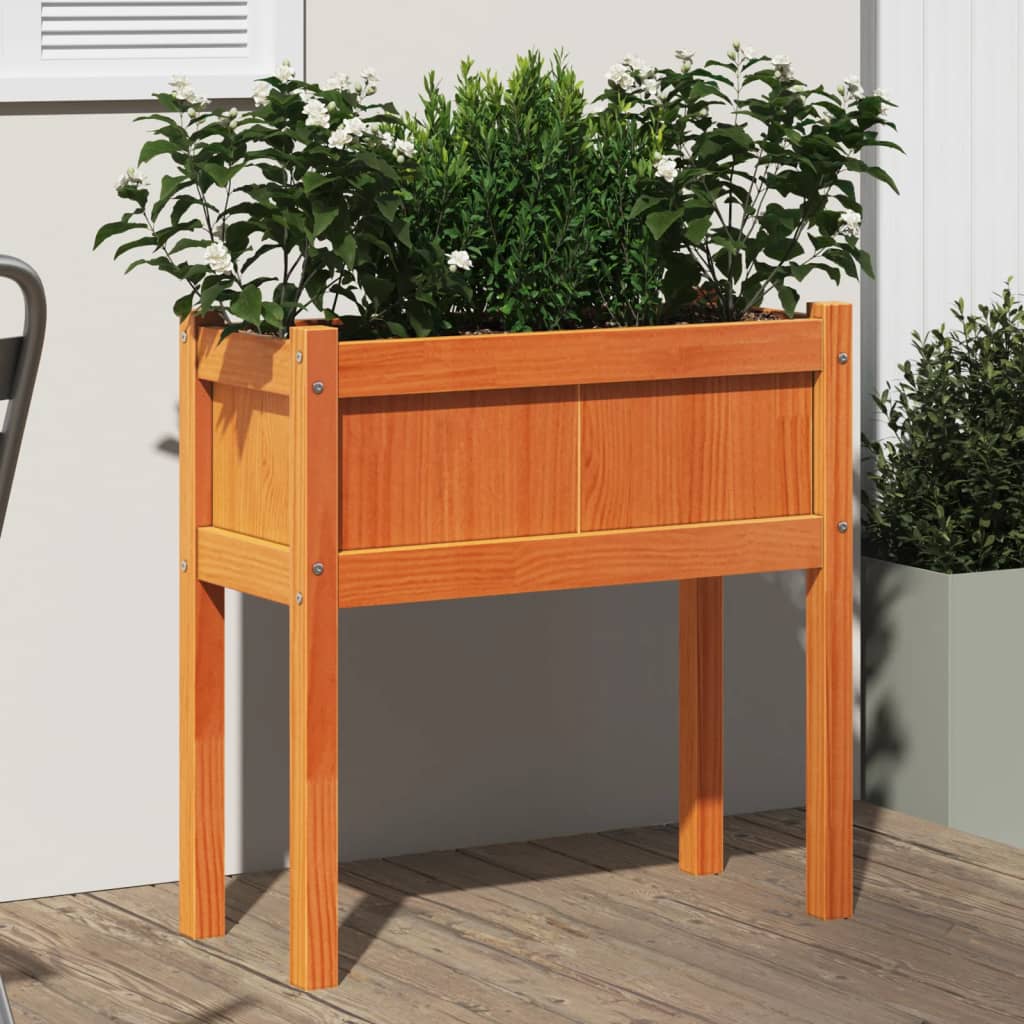 plantekasse med ben 70x31x70 cm massivt fyrretræ gyldenbrun