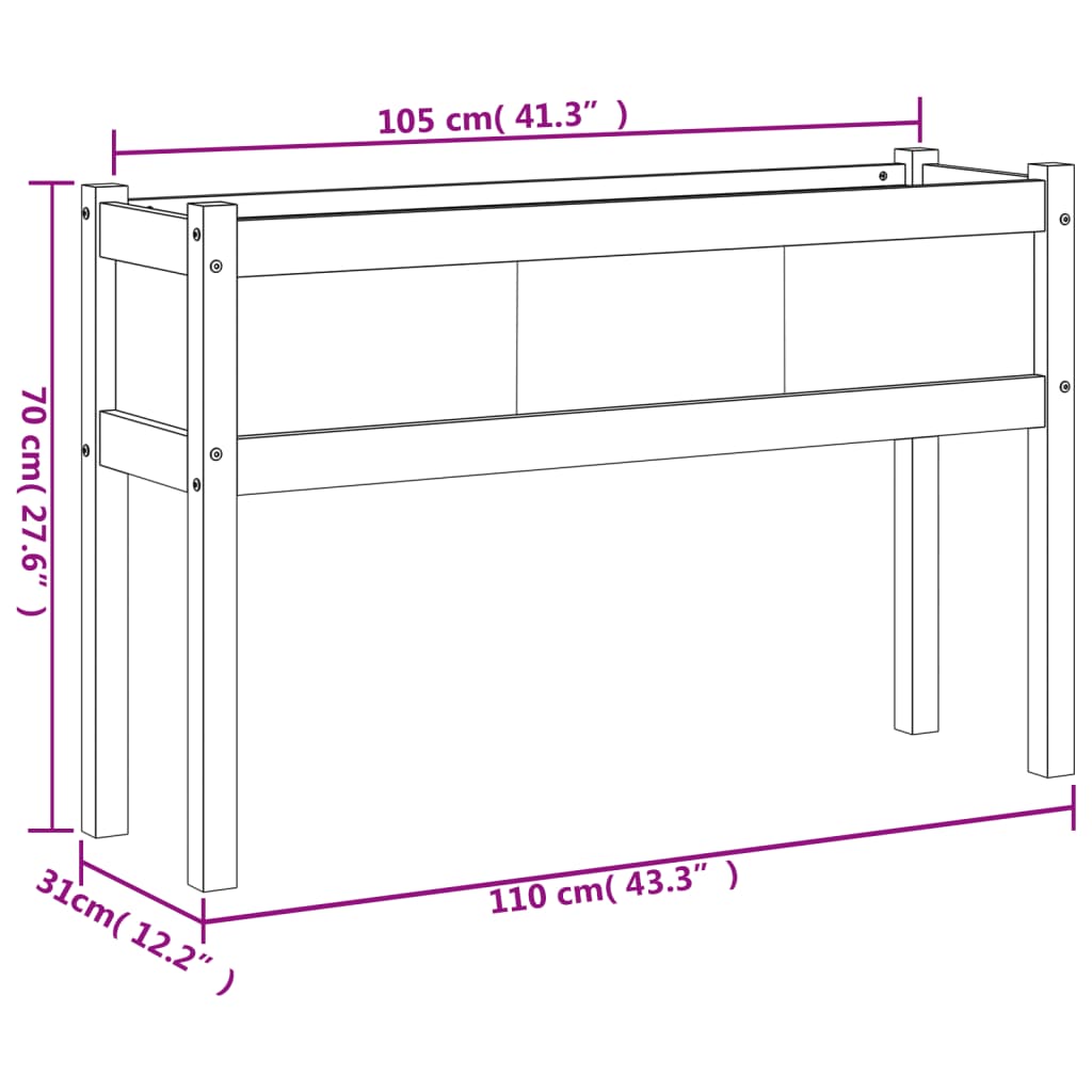 plantekasse med ben 110x31x70 cm massivt fyrretræ