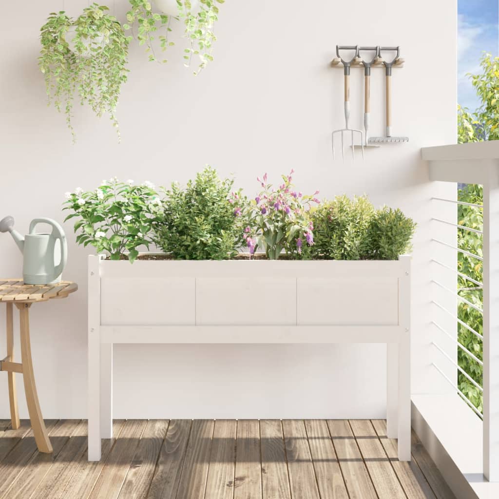 plantekasse med ben 110x31x70 cm massivt fyrretræ hvid
