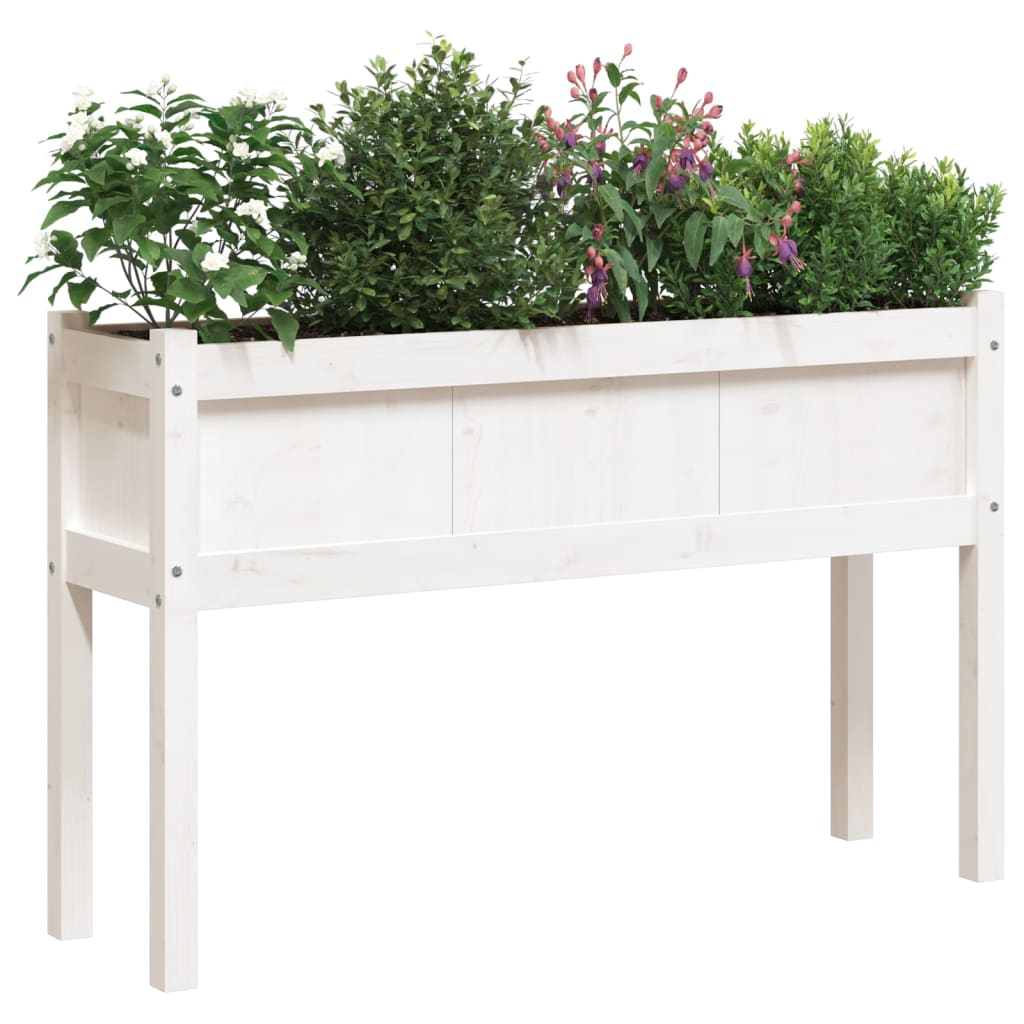 plantekasse med ben 110x31x70 cm massivt fyrretræ hvid