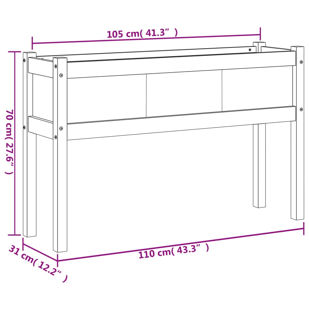 plantekasse med ben 110x31x70 cm massivt fyrretræ hvid