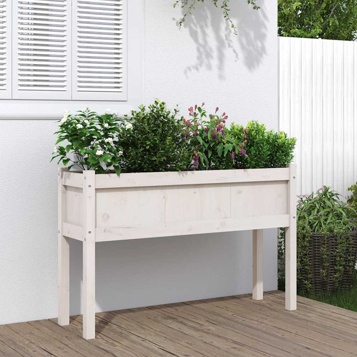 plantekasse med ben 110x31x70 cm massivt fyrretræ hvid
