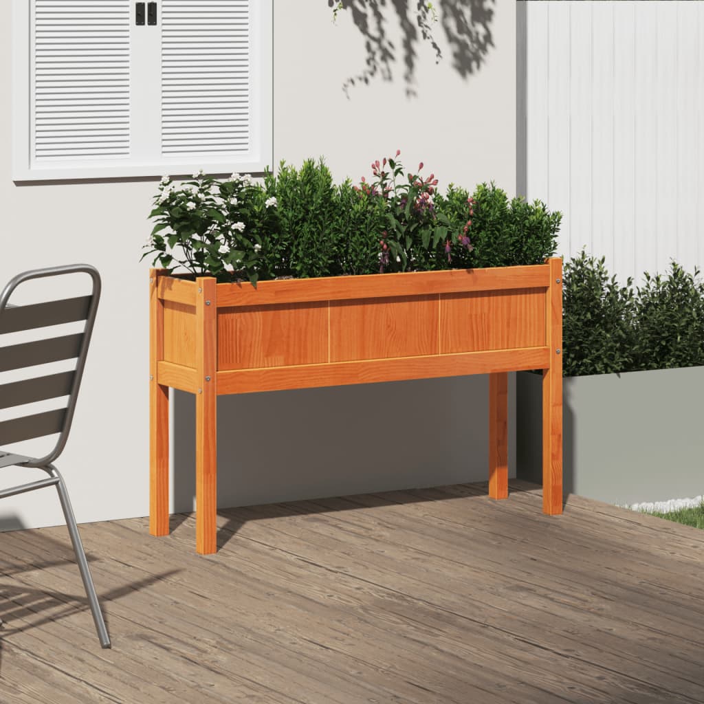 plantekasse med ben 110x31x70 cm massivt fyrretræ gyldenbrun