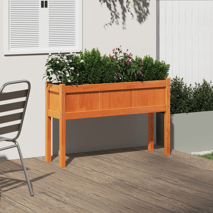 plantekasse med ben 110x31x70 cm massivt fyrretræ gyldenbrun