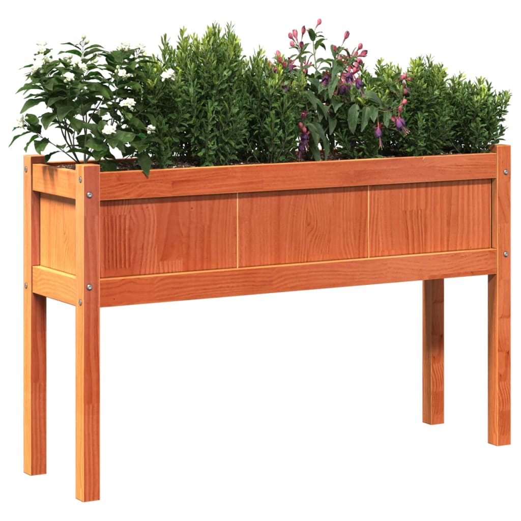 plantekasse med ben 110x31x70 cm massivt fyrretræ gyldenbrun