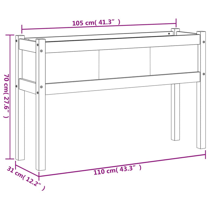 plantekasse med ben 110x31x70 cm massivt fyrretræ gyldenbrun
