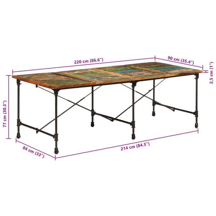 spisebord 220x90x77 cm massivt genbrugstræ