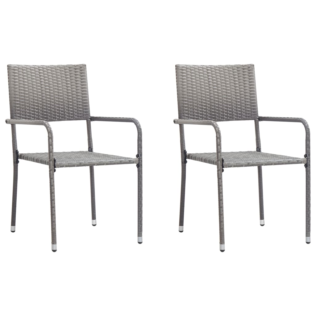spisebordssæt til haven 3 dele polyrattan og stål grå og sort