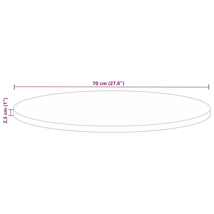 bordplade Ø70x2,5 cm rund massivt genbrugstræ