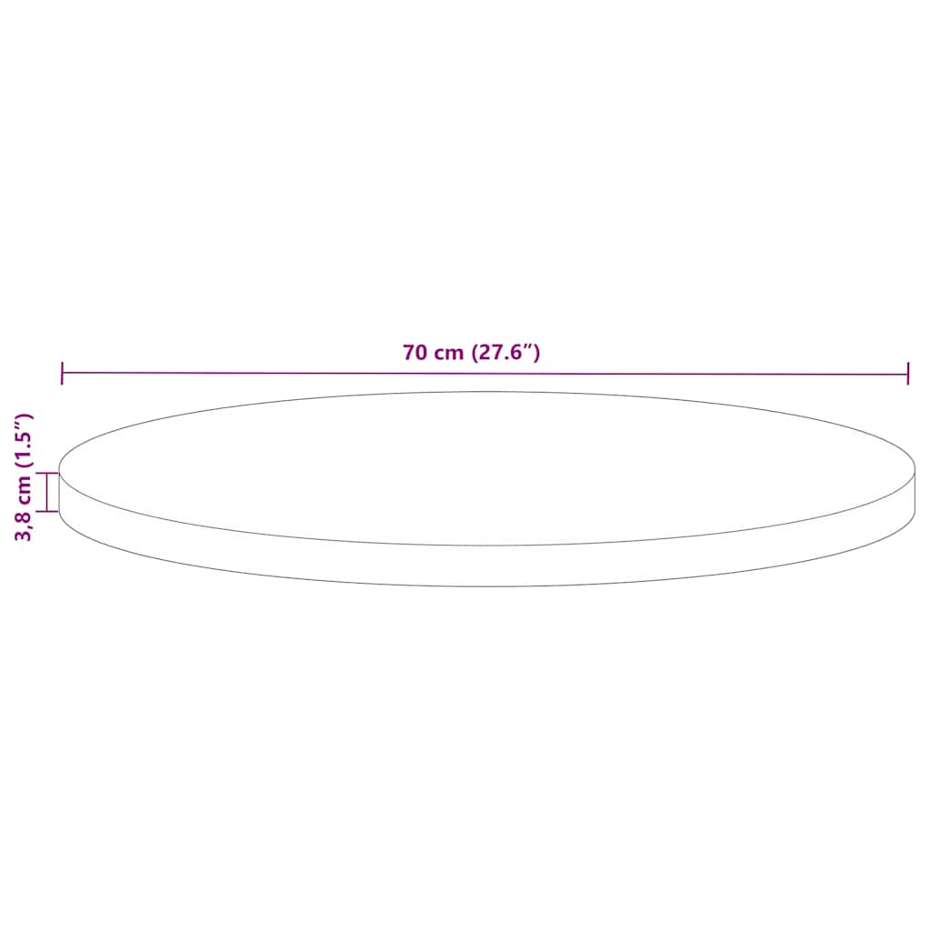 bordplade Ø70x3,8 cm rund massivt genbrugstræ