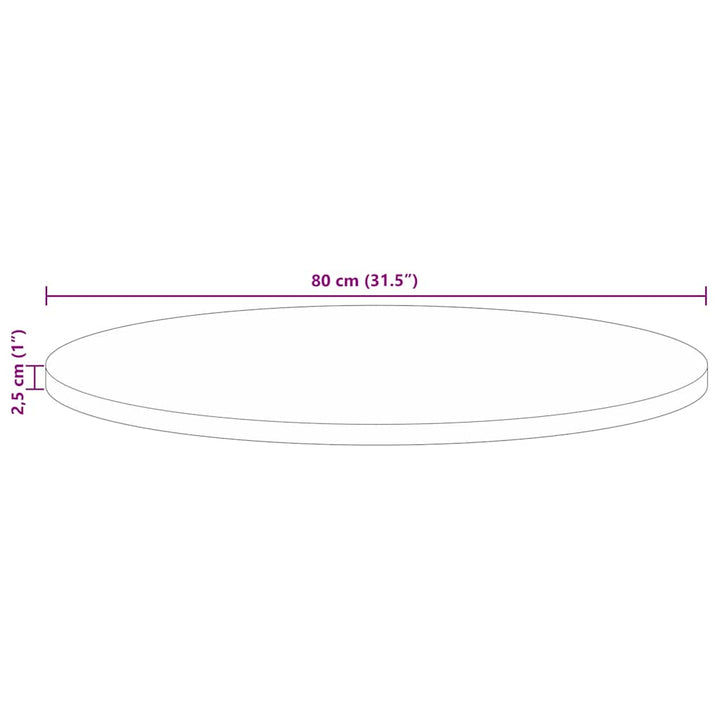 bordplade Ø80x2,5 cm rund massivt genbrugstræ