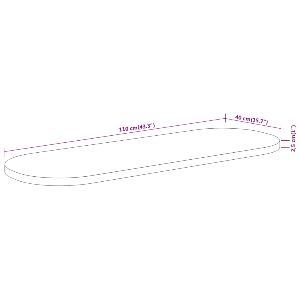 bordplade 110x40x2,5 cm oval massivt akacietræ
