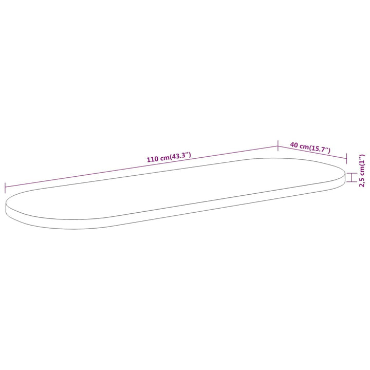 bordplade 110x40x2,5 cm oval massivt akacietræ