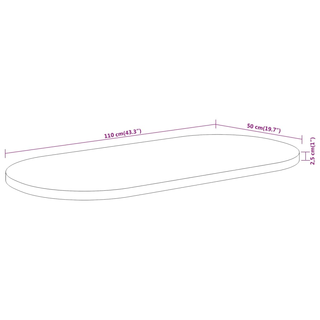 bordplade 110x50x2,5 cm oval massivt akacietræ
