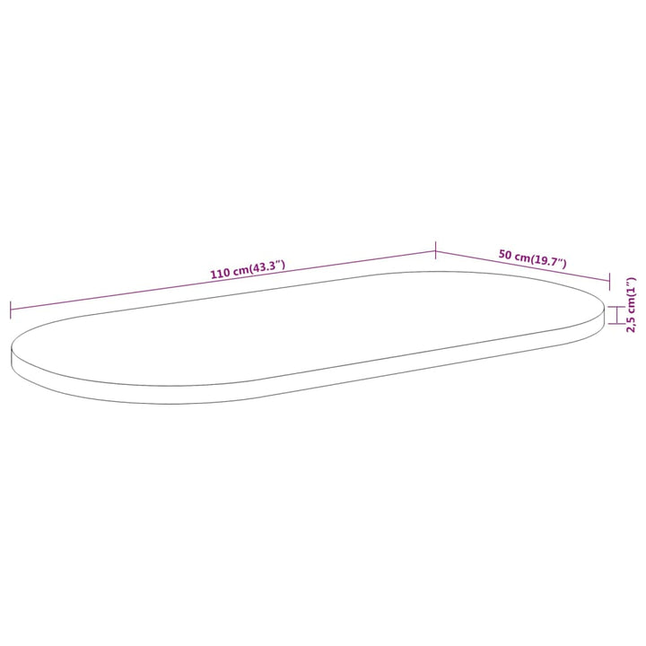 bordplade 110x50x2,5 cm oval massivt akacietræ