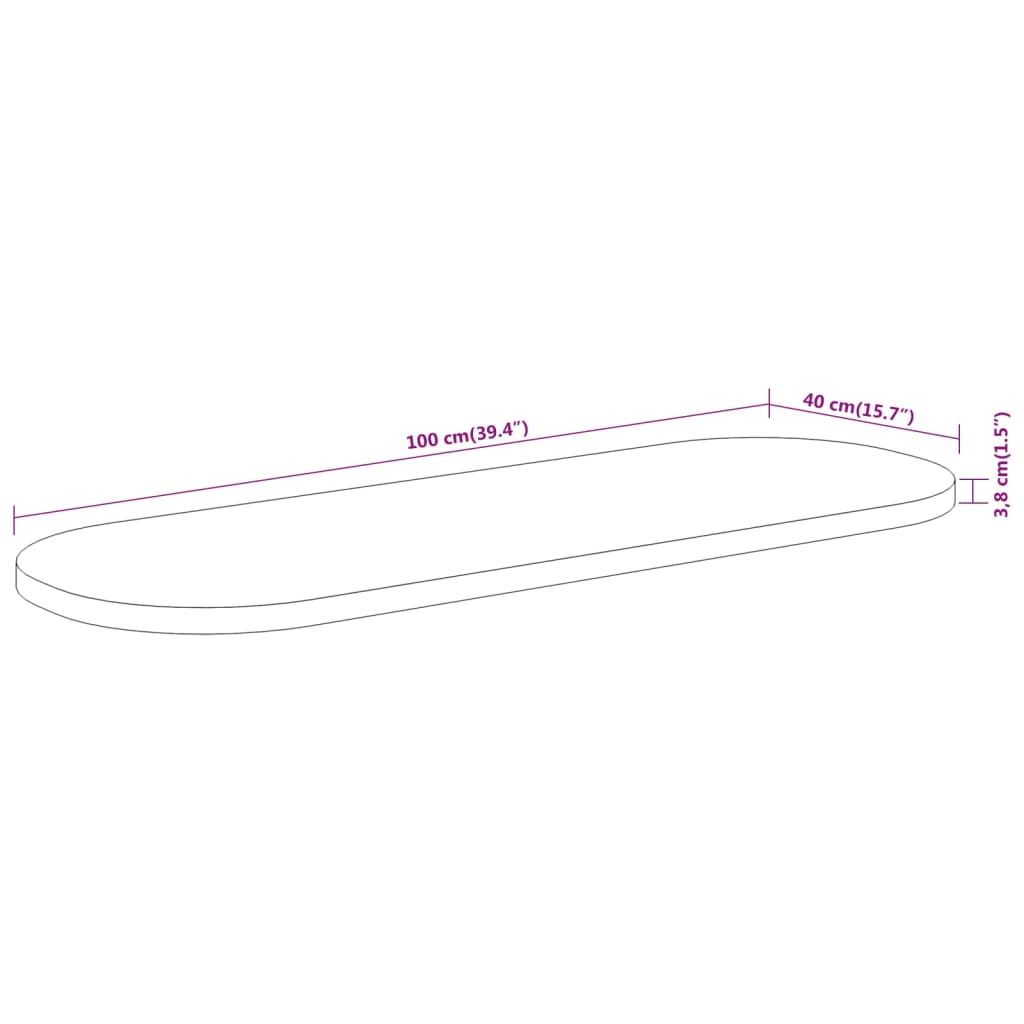 bordplade 100x40x3,8 cm oval massivt akacietræ